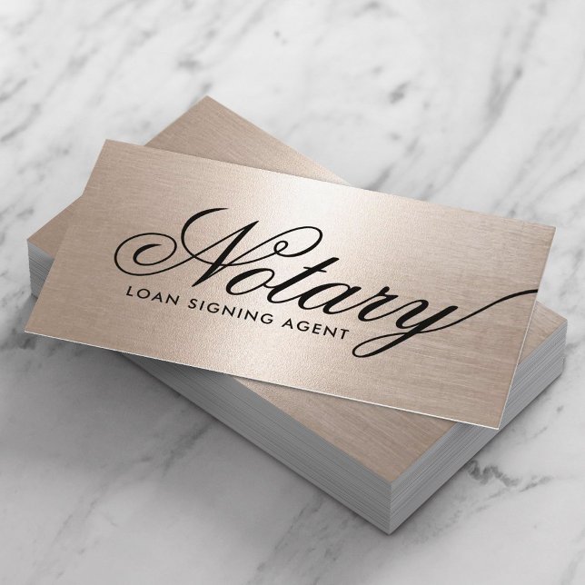 Notary Loan Signing Agent Rose Gold Typography  Business Card (Creator Uploaded)