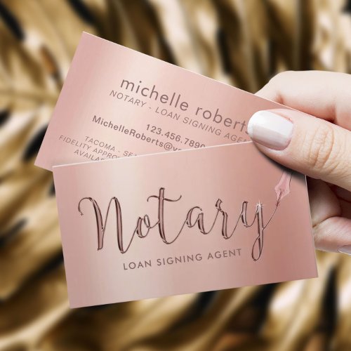 Notary Loan Signing Agent Rose Gold Typography Business Card