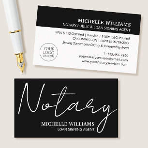 Notary Loan Signing Agent Script Logo Black Business Card