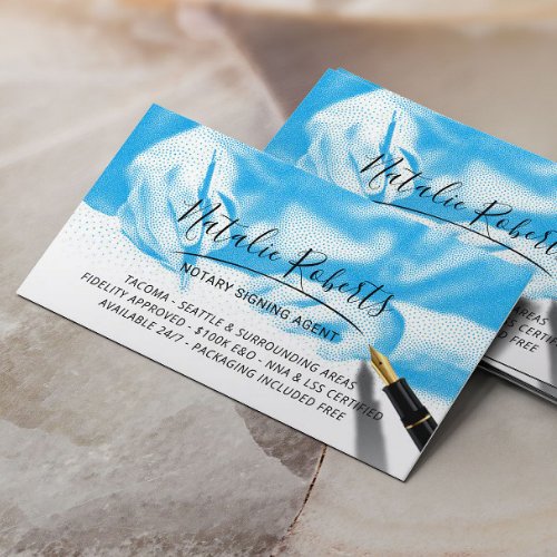 Notary Loan Signing Agent Signature Blue Business Card