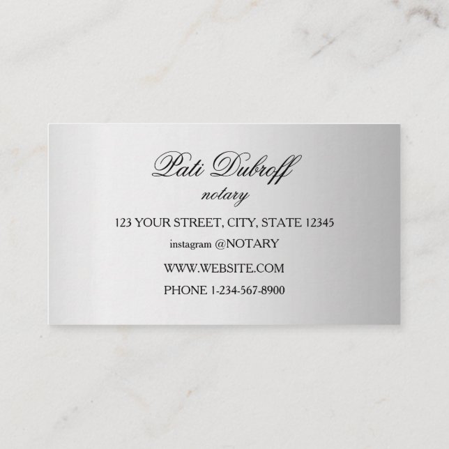 Notary Loan Signing Agent Silver Business Card (Back)