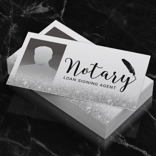 Notary Loan Signing Agent Silver Glitter Photo Business Card