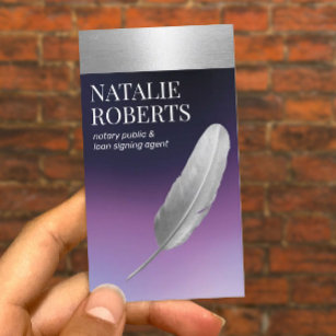 Notary Loan Signing Agent Silver Quill Purple Business Card