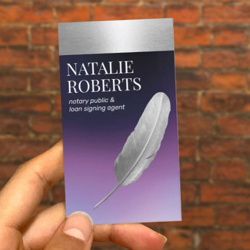 Notary Loan Signing Agent Silver Quill Purple Business Card