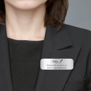 Notary loan signing agent silver script magnetic name tag