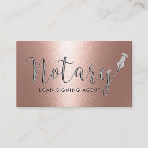 Notary Loan Signing Agent Silver Script Rose Gold Business Card