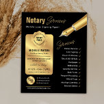 Notary Loan Signing Agent Stamp Black & Gold Logo Flyer<br><div class="desc">Professional black & gold notary public flyer with space for your logo, services, contact details and custom notary badge / stamp. This modern black and faux gold loan signing agent marketing flyer features fully editable text and layout. Use this mobile notary flyer design to promote your notary public and loan...</div>