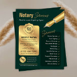 Notary Loan Signing Agent Stamp Green & Gold Logo Flyer<br><div class="desc">Professional green & gold notary public flyer with space for your logo, services, contact details and custom notary badge / stamp. This modern emerald green and faux gold loan signing agent marketing flyer features fully editable text and layout. Use this mobile notary flyer design to promote your notary public and...</div>