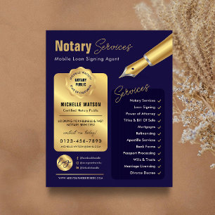 Notary Loan Signing Agent Stamp Navy & Gold Logo Flyer