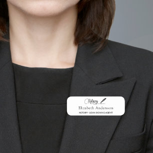 Notary loan signing agent white script magnetic name tag