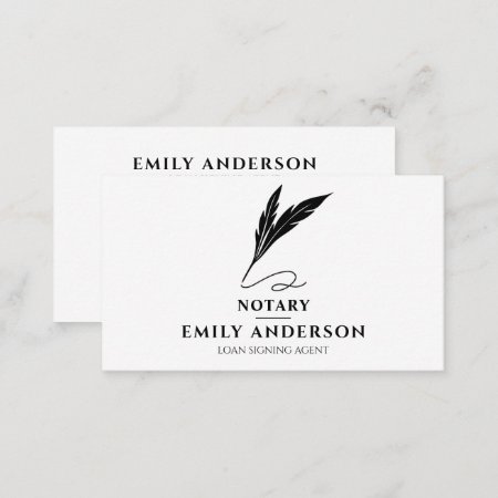 Notary Loan Singing Agent Minimal Feather Quill Business Card