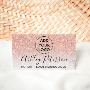 Notary logo typography marble rose gold glitter business card