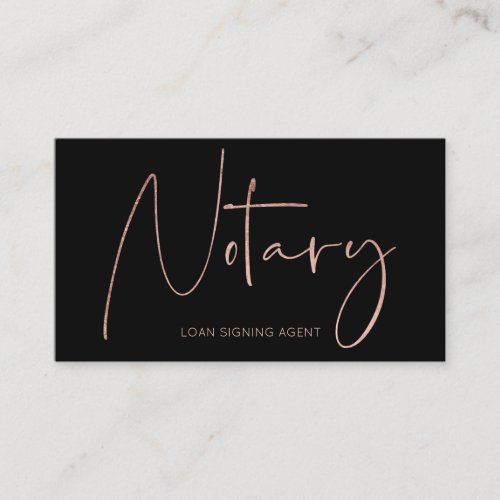 Notary modern rose gold typography black business card