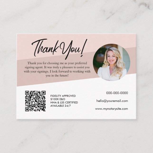 Notary Pastel Rose Loan Signing Thank You Business Card (Front)