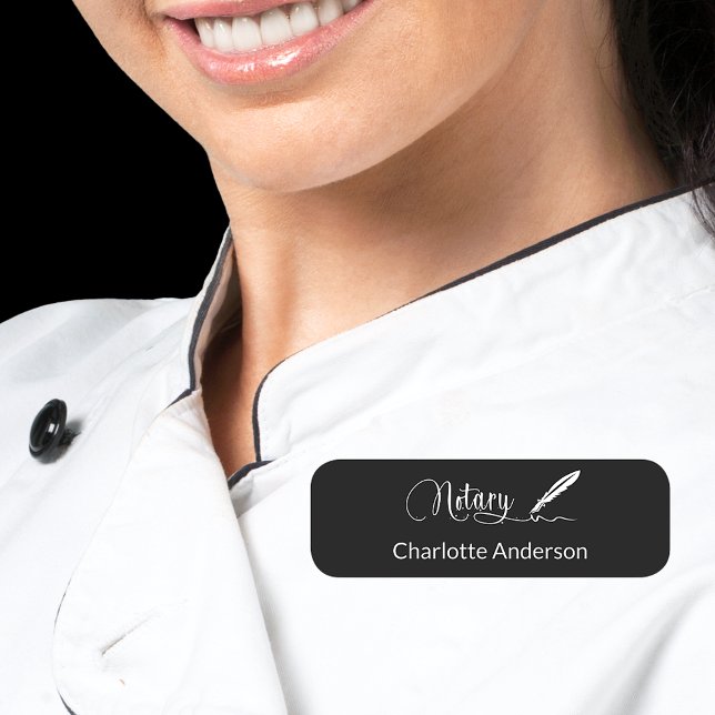Notary pen script black white elegant name tag (Creator Uploaded)