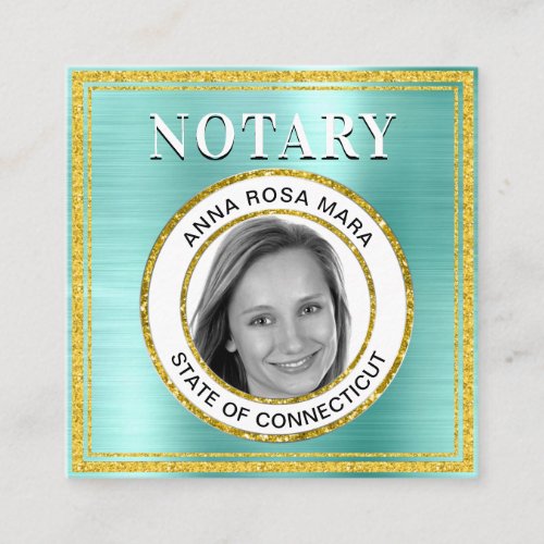  NOTARY PHOTO METAL AQUA Signing Agent Square Business Card