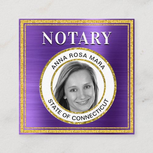  NOTARY PHOTO  METAL PURPLE Signing Agent Squar Square Business Card