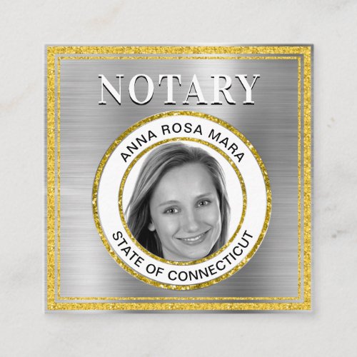  NOTARY PHOTO METAL SILVER Signing Agent Square Business Card