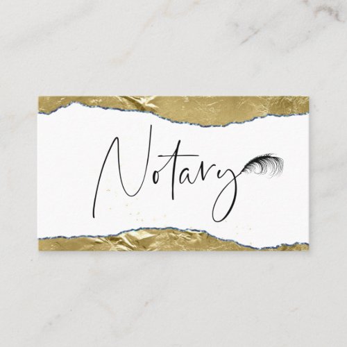  NOTARY PHOTO Pen Feather Signing Agent GOLD Business Card