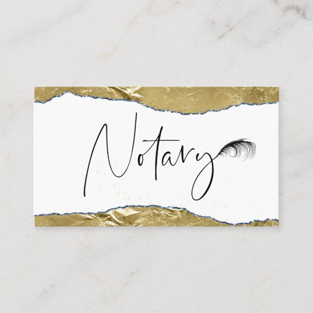 *~* NOTARY PHOTO Pen Feather Signing Agent GOLD Business Card (Front)