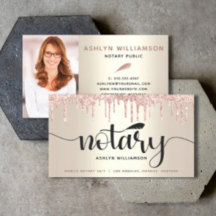 Notary Photo Pink Glitter Drips Gold Loan Agent Business Card