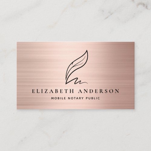 Notary Public Agent Quill Rose Gold Brushed Metal Business Card