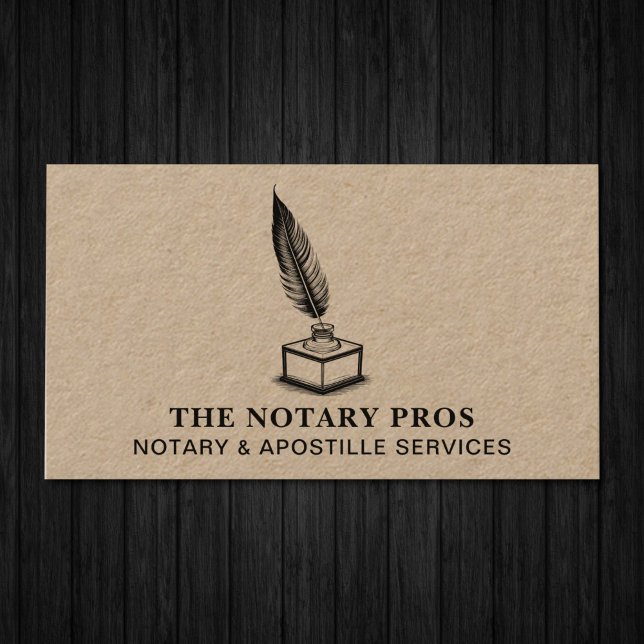 Notary Public Apostille Service Vintage Quill Business Card (Rustic vintage notary & apostille services business card on a dark background)