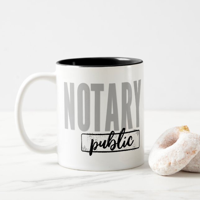 Notary Public Big Font Faded Black Two-Tone Coffee Mug (With Donut)