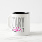 Notary Public Big Font Faded Black with Fuchsia Two-Tone Coffee Mug (Front Left)