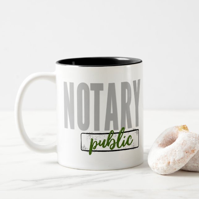 Notary Public Big Font Faded Black with Green Two-Tone Coffee Mug (With Donut)