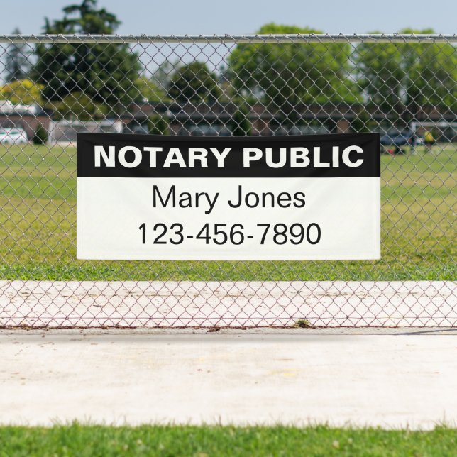 Notary Public Black and White Name Phone Number Banner (Insitu)