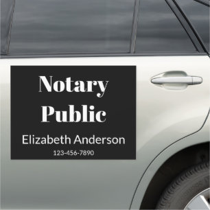 Notary Public Black and White Name Phone Number Car Magnet