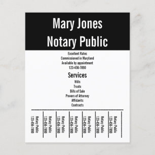 Notary Public Black and White Name Phone Services Flyer