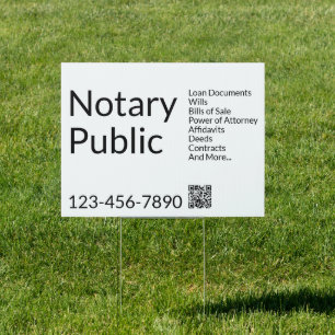 Notary Public Black and White Phone Number QR Code Sign