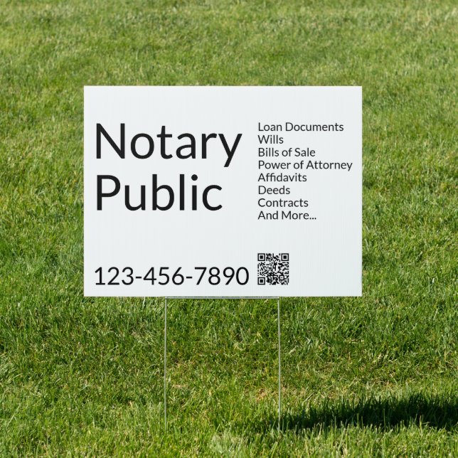 Notary Public Black and White Phone Number QR Code Sign (Insitu)