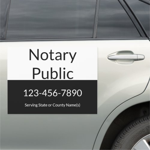 Notary Public Black and White Phone Number Text Car Magnet