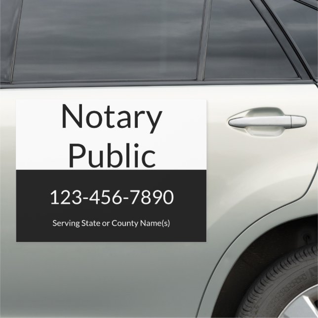 Notary Public Black and White Phone Number Text Car Magnet (In Situ)