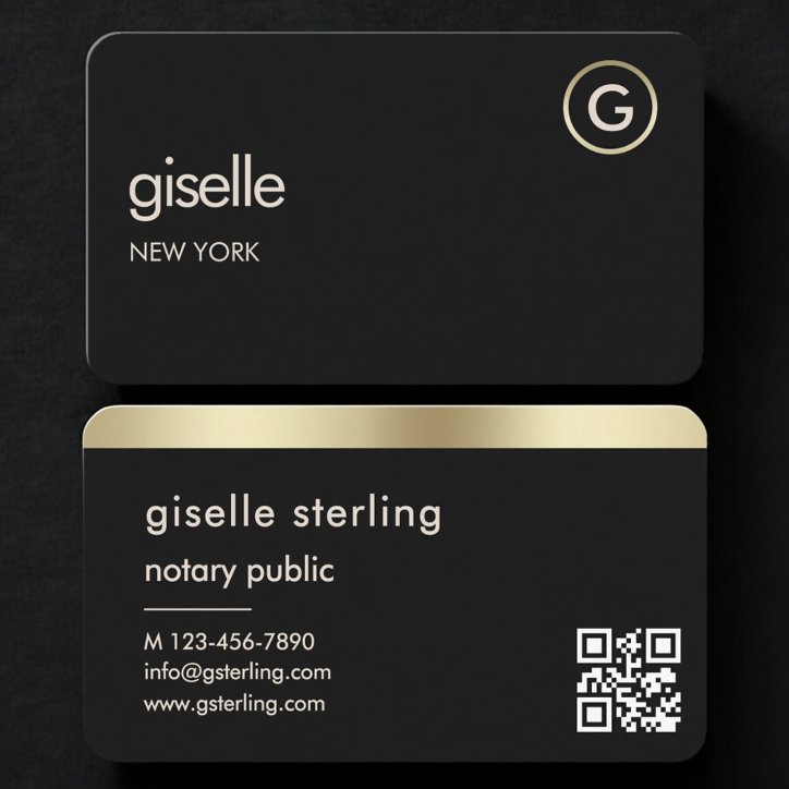 Notary Public Black Gold QR Code Business Card