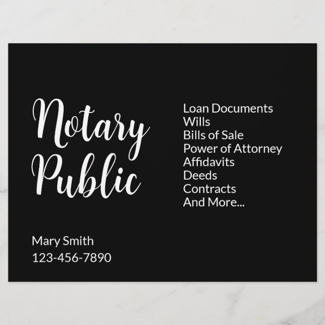 Notary Public Black White Name Business Services Flyer (Front)