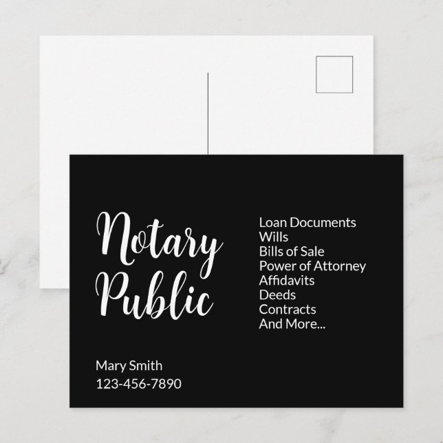 Notary Public Black White Name Business Services Postcard (Front/Back)