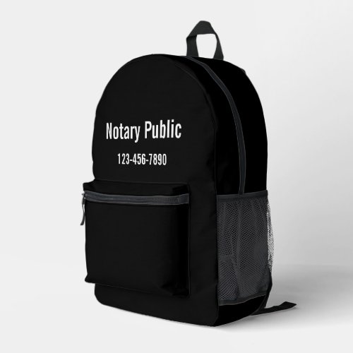 Notary Public Black White Phone Number Template Printed Backpack