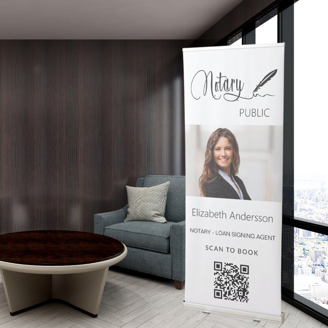 Notary public black white photo welcome QR-code Retractable Banner (Creator Uploaded)