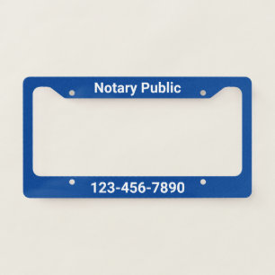Notary Public Blue and White Template License Plate Frame