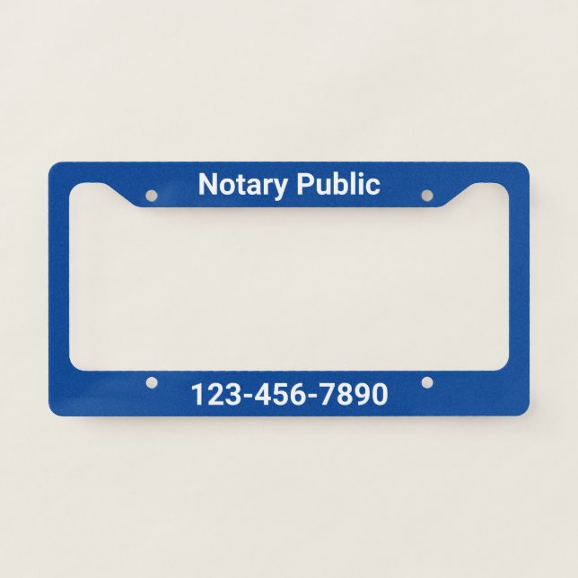 Notary Public Blue and White Template License Plate Frame (Front)