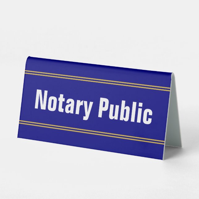 Notary Public Blue White Gold Title Text Template Table Tent (Front)
