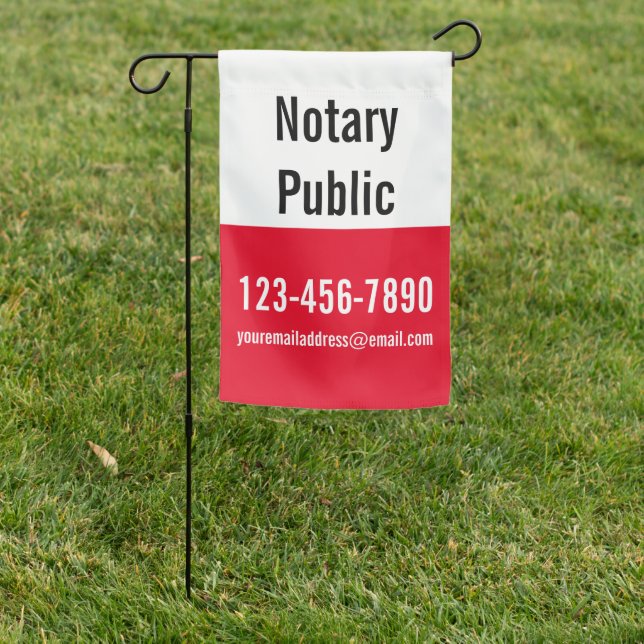 Notary Public Bright Red Black & White Template Garden Flag (In SItu)