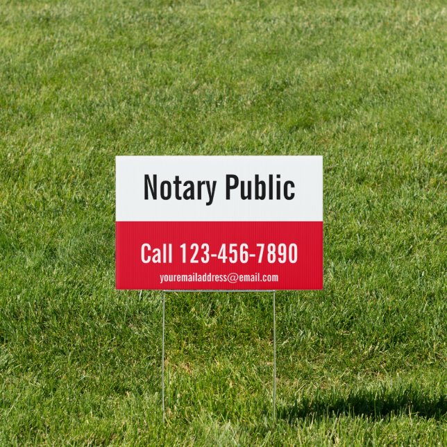 Notary Public Bright Red Black & White Template Sign (Insitu)