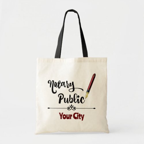 Notary Public Burgundy Ink Pen Customized City Tote Bag