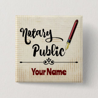 Notary Public Burgundy Ink Pen Customized Name Button
