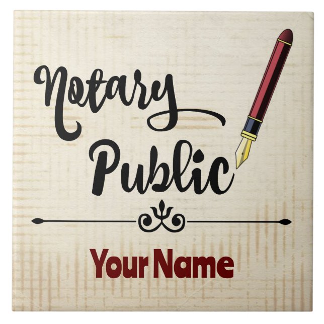 Notary Public Burgundy Ink Pen Customized Name Ceramic Tile (Front)